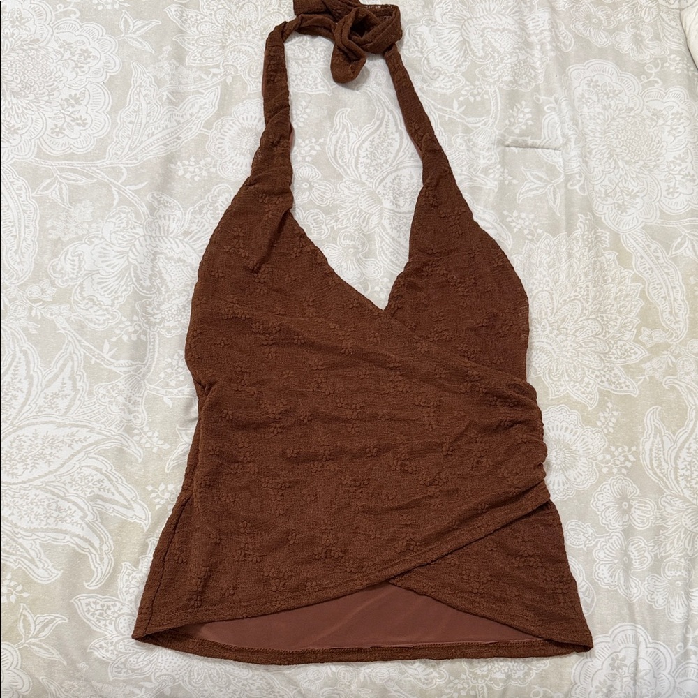 Brown Halter Wrap Top